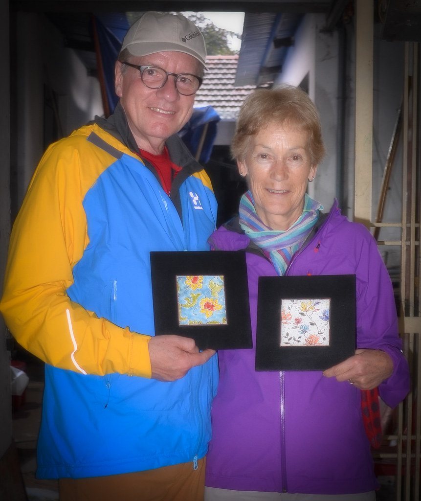 A couple of Tourists with their Ceramic Painting efforts.....Oh Dear! I don't believe we did that!
