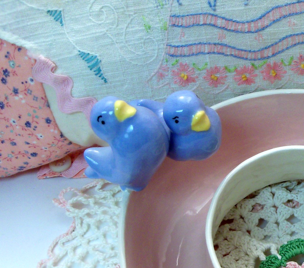 Vintage Horseshoe Shaped Flower Ring, Rose Ring, Pansy Ring with Bluebirds, A Gardenir Original