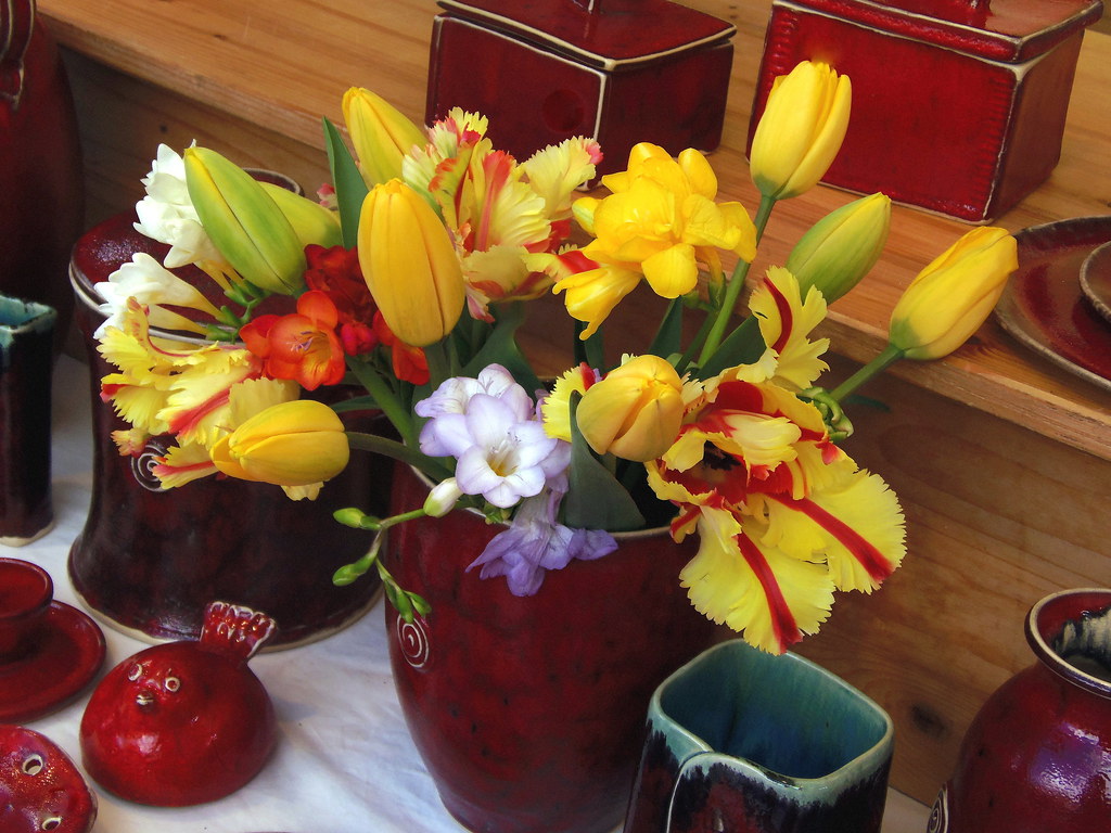 Easter Ikebana & Red Ceramic Art
