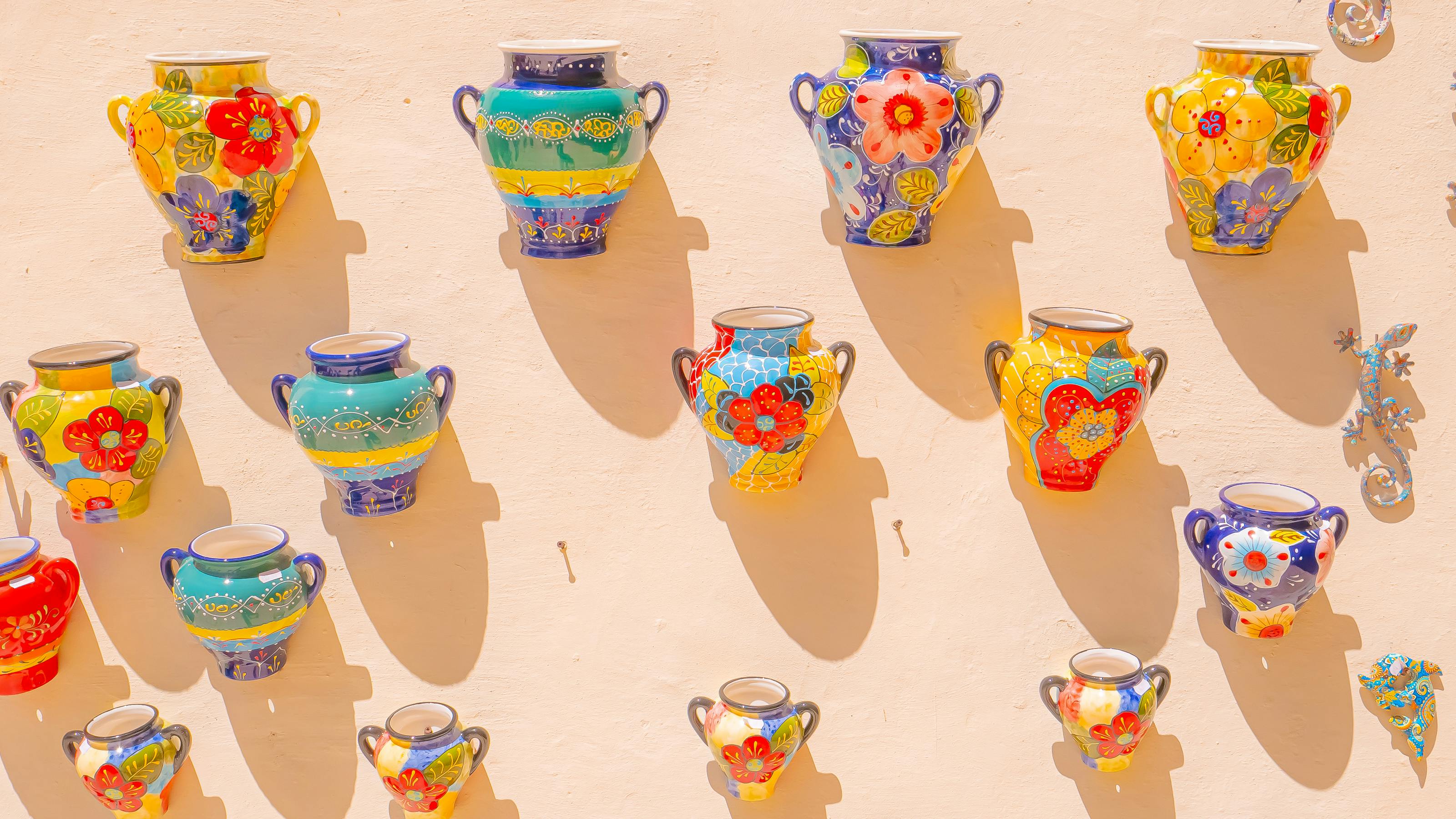 Colorful Pots on a Wall
