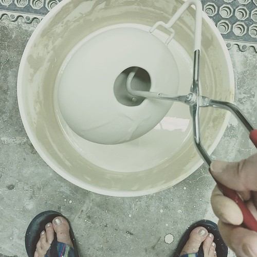 Instead of glazing everything all at once, I decided to split the task into 2 days...so much better. #pottery #ceramics #glazing #dunkadunk