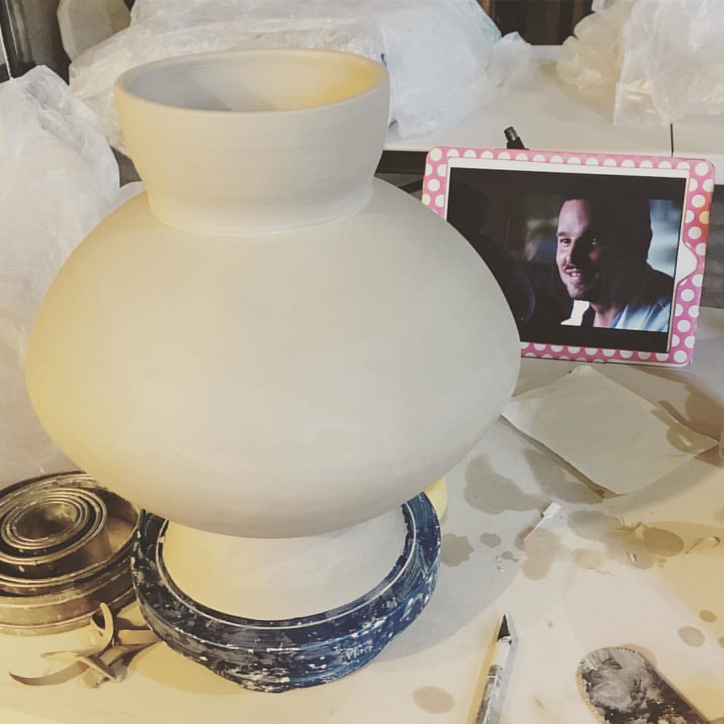 Finishing up some assembly today - last push. And catching up on Grey's Anatomy - my hubby can't stand this show so I have watch it solo. 😂 #pottery #ceramics #ceramicart #pottersofinstagram #handbuilt #handmade #slabbuilt #clay #greenware